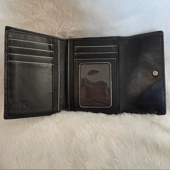Coach Signature Canvas & Black Leather Trifold Square Wallet - Picture 3 of 5
